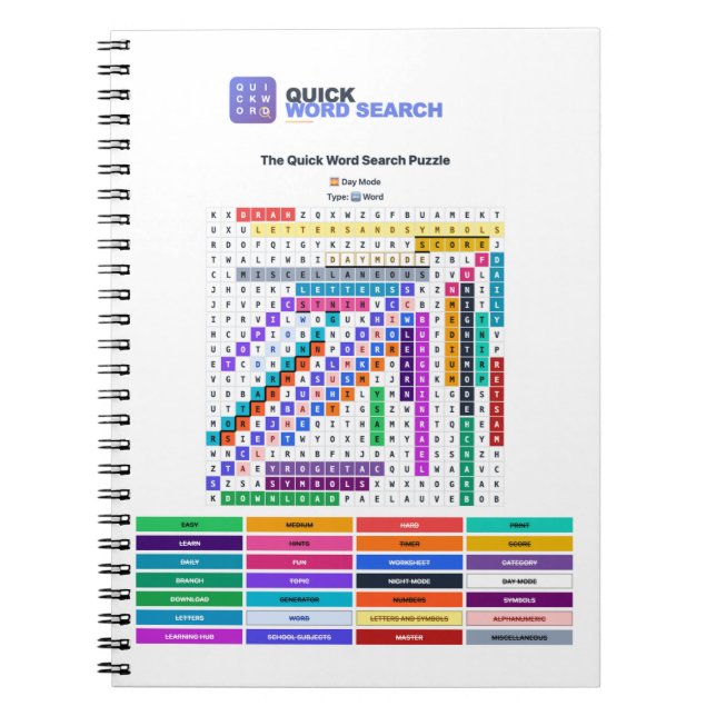 Quick Word Search — Day Mode Notebook (Front)
