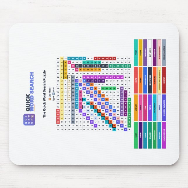 Quick Word Search Puzzle Mouse Pad Day Mode (Front)