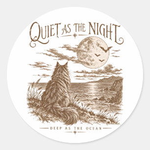 Quiet as the Night Maine Coon Moon Ocean Art Classic Round Sticker