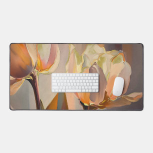 Quiet Bloom – Abstract Tulips In Soft Gold Desk Mat