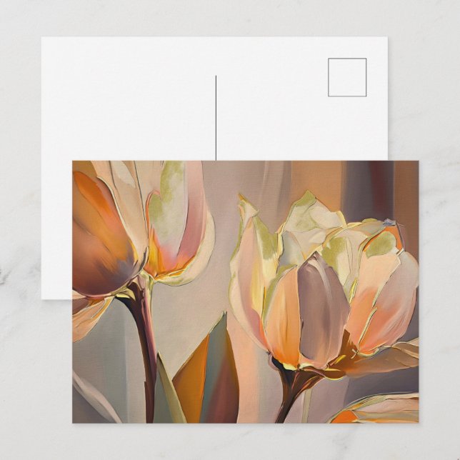 Quiet Bloom – Abstract Tulips In Soft Gold Postcard (Front/Back)