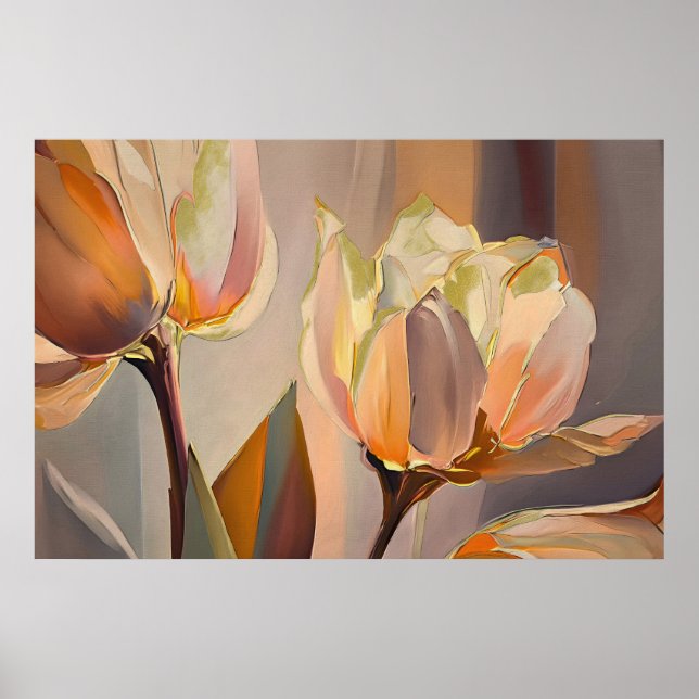 Quiet Bloom – Abstract Tulips In Soft Gold Poster (Front)