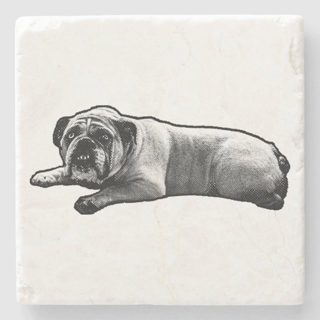 Quiet Bulldog Pause Stone Coaster (Front)