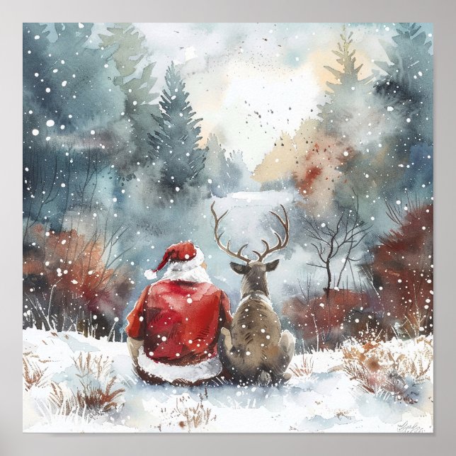 Quiet Christmas Night – Santa and Reindeer Winter  Poster (Front)