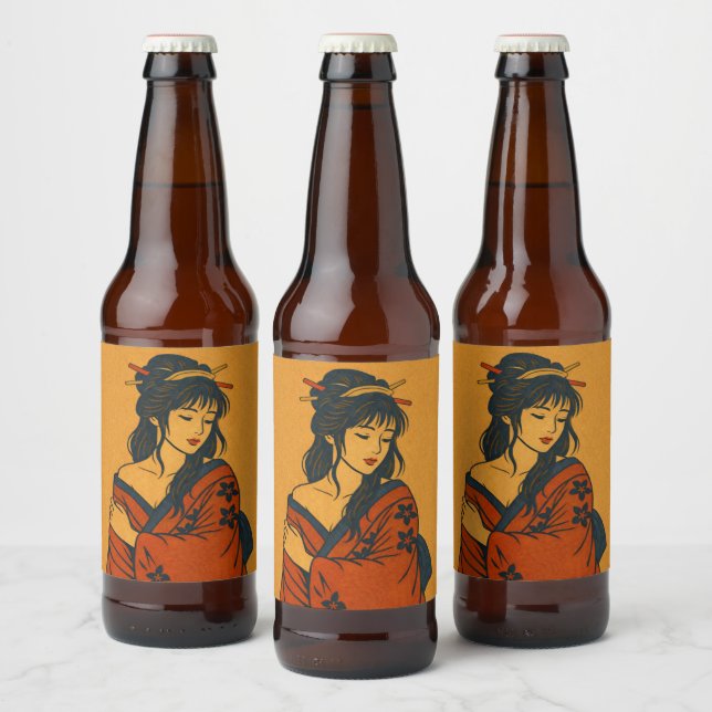Quiet Elegance – Traditional Japanese Woman Art Beer Bottle Label (Bottles)