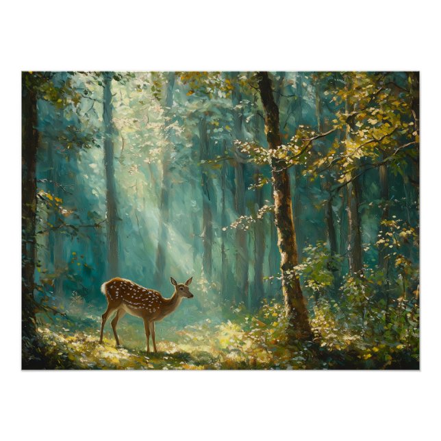 Quiet Forest Clearing with a Deer Grazing Poster (Front)
