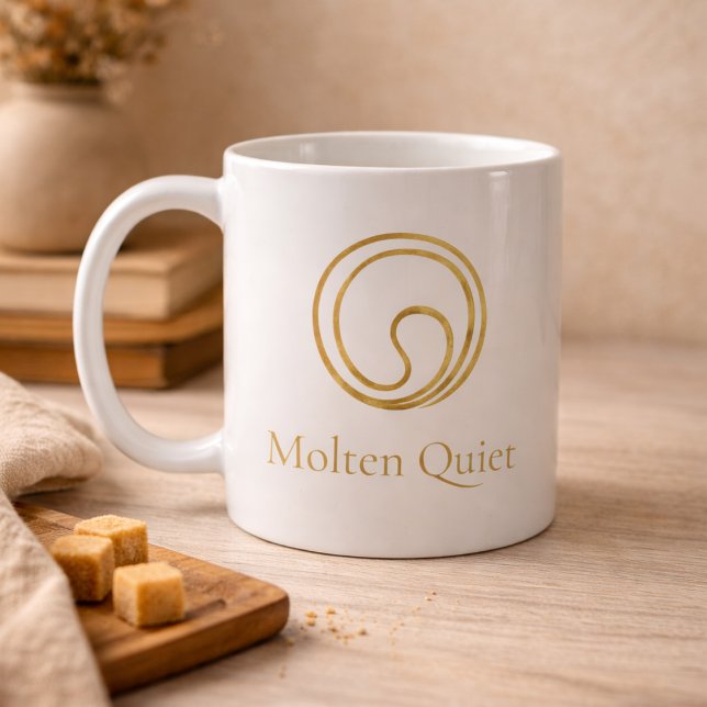 Quiet Gold Swirl Classic Mug, 11 oz Coffee Mug (White ceramic with a gold swirl and serif detail, designed for calm mornings and desks.)