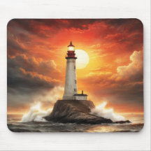 Quiet Lighthouse at sunset with ocean waves