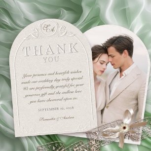 Quiet Luxury Blind Embossed Arch Wedding Thank You Invitation