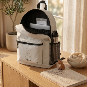 Quiet Luxury Line Art Fox Kids Personalised Name Printed Backpack
