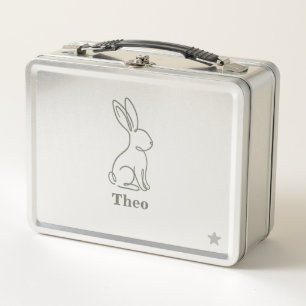 Quiet Luxury Line Art Rabbit Kids Personalised Metal Lunch Box