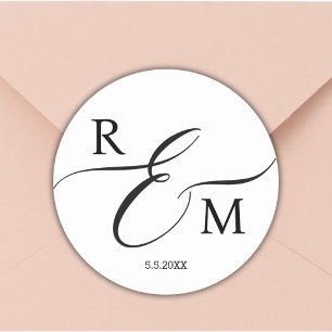 Quiet Luxury Minimalist Monogram Wedding Classic Round Sticker