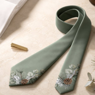 Quiet Luxury Sage Green Botanical Monogram Groom Tie