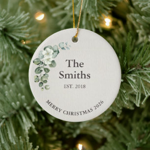 Quiet Luxury Sage Green Personalised Family Name Ceramic Ornament