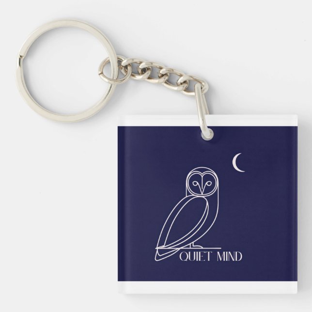 Quiet Mind Owl – Minimalist Night Wisdom Design Key Ring (Front)