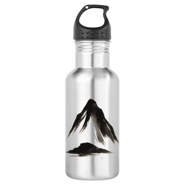 Quiet Mountain – Ink Brush Landscape on 532 Ml Water Bottle (Front)