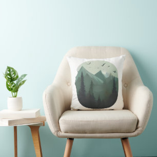 Quiet Peaks: Birds Over a Mountain Landscape Cushion