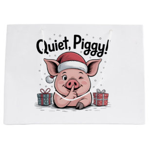 Quiet Piggy Christmas Santa hat Democratic Large Gift Bag