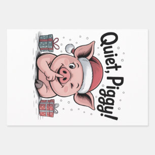 Quiet Piggy Christmas Santa hat Democratic  Wrapping Paper Sheet