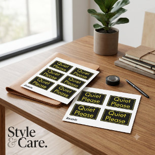 Quiet Please Label in Rectangular Black Yellow