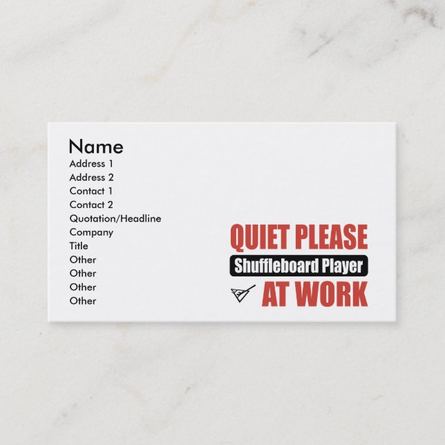 Quiet Please Shuffleboard Player At Work Business Card (Front)
