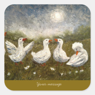 Quiet Quack: White Duck Starry Night Goose Square Sticker