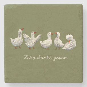 Quiet Quack: White Duck Starry Night Goose Stone Coaster