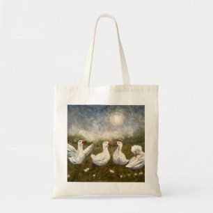 Quiet Quack: White Duck Starry Night Goose Tote Bag