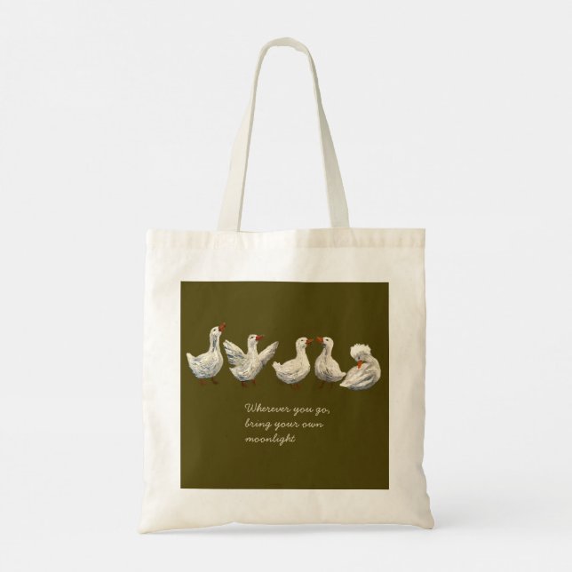 Quiet Quack: White Duck Starry Night Goose Tote Bag (Back)