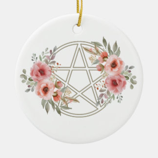Quiet Sage Floral Pentacle Ceramic Ornament