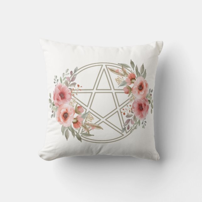 Quiet Sage Floral Pentacle Cushion (Front)