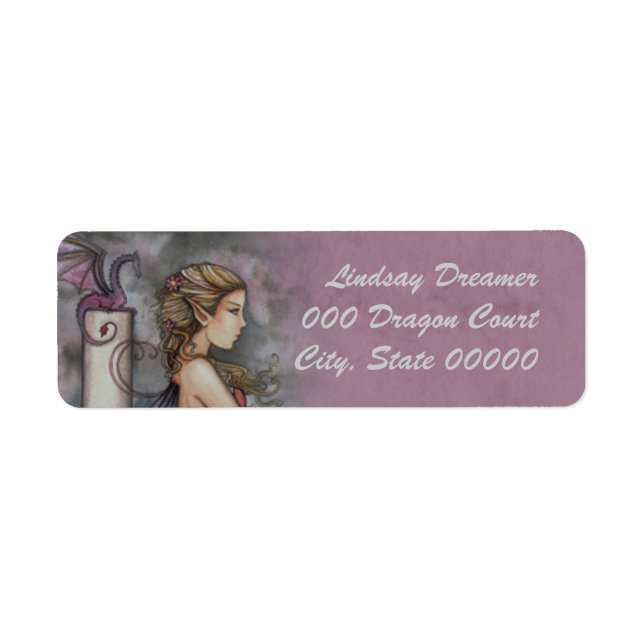 Quiet Thoughts Fairy and Dragon Art Return Address Label (Front)