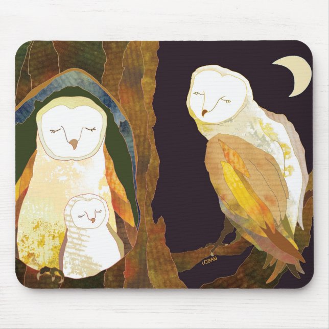 Quiet Time of Cute Owl Family Mouse Pad (Front)