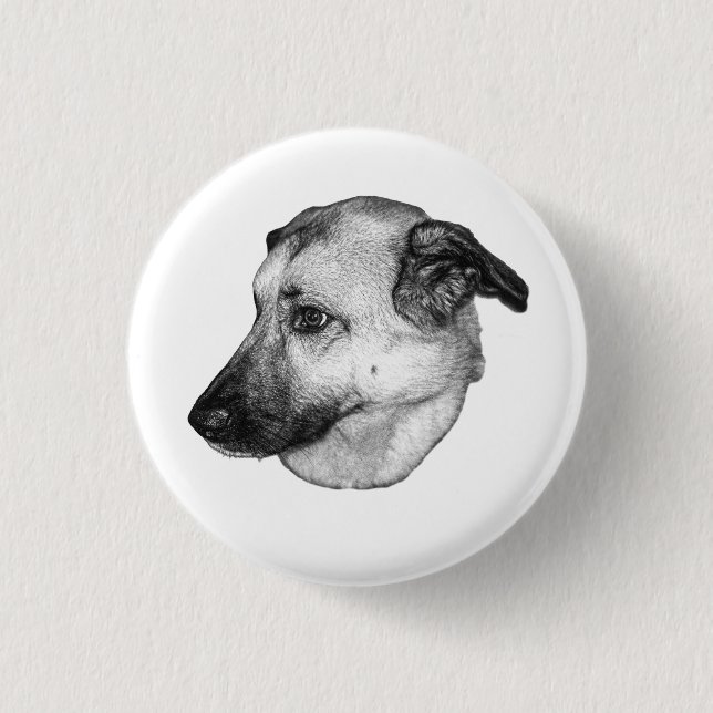Quiet Watch, Grayscale Dog Pin (Front)