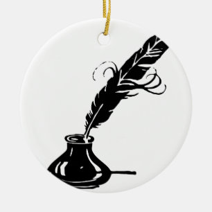 Quill and Ink Bottle Ceramic Tree Decoration