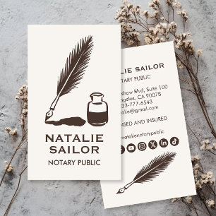 Quill Feather Ink Pen Logo Notary Public CUSTOM Business Card