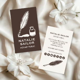 Quill Feather Ink Pen Logo Notary Public CUSTOM  Business Card