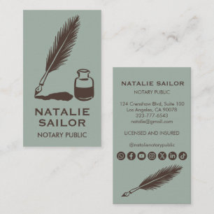 Quill Feather Ink Pen Logo Notary Public CUSTOM  Business Card