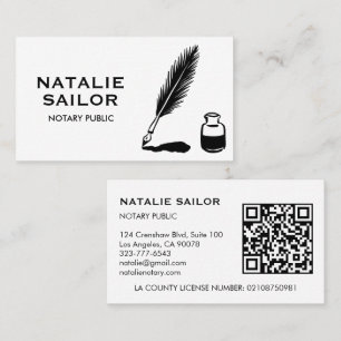 Quill Feather Ink Pen Logo Notary Public CUSTOM QR Business Card