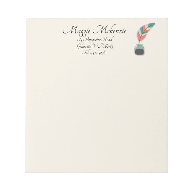 Quill in a Bottle of Ink Notepad (Front)