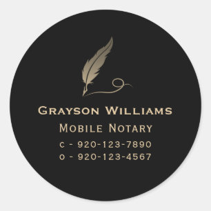 Quill Mobile Notary Black Gold Classic Round Sticker