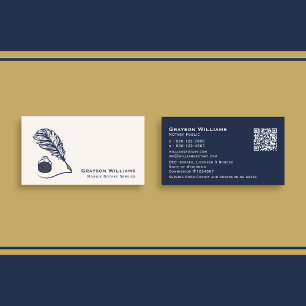 Quill QR Code Navy Mobile Notary Business Card