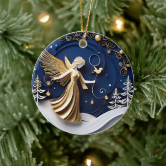 Quilled-Art Golden Angel Winter Ceramic Ornament