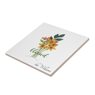 Quilled Autumn Flowers "blessed" Ceramic Tile