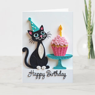 Quilled Cat Cupcake Birthday Card