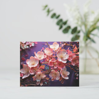 Quilled Cherry Blossom Art Postcard - Purple