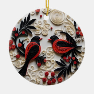 "Quilled Christmas Birds Ornament" Ceramic Ornament