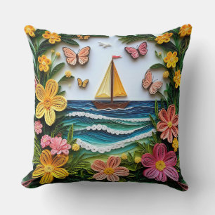 Quilled Nature Scene with Sailing Boat Cushion
