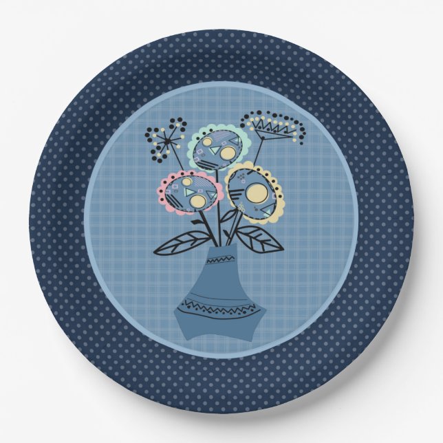 Quilling, flowers in vase paper plate (Front)