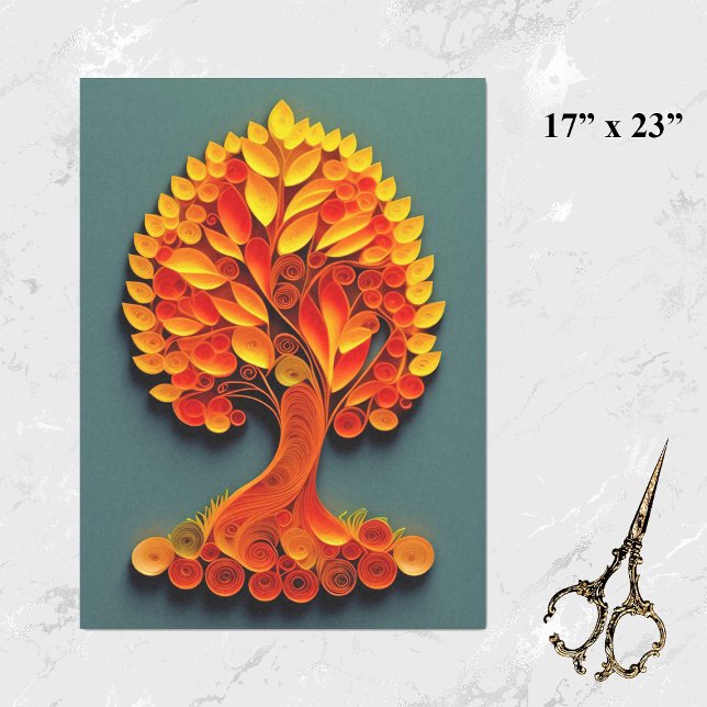 Quilling Orange Autumn Tree Illustration Large Tissue Paper (Creator Uploaded)